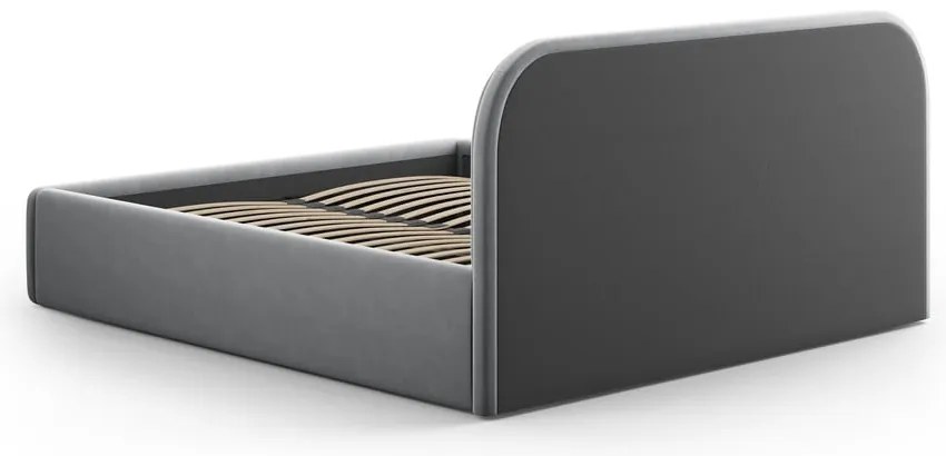 Szürke kárpitozott ágyneműtartós franciaágy ágyráccsal 180x200 cm Juno – Windsor & Co Sofas