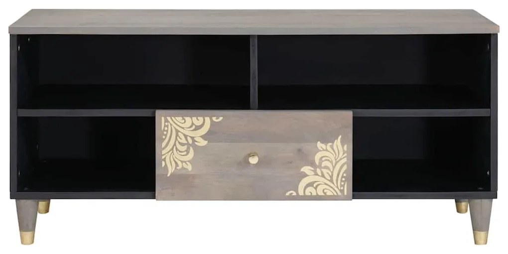 TV szekrény Szürke és Arany 100 x 33.5 x 46 cm Tömör mangófa