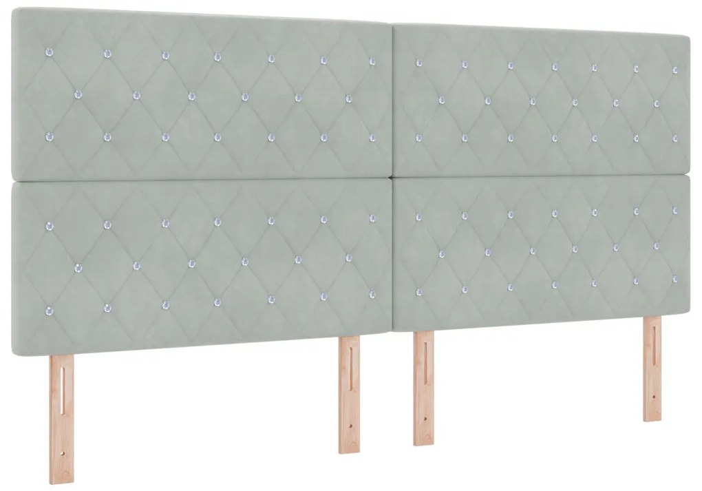 Boxspring Ágy Matresszel & LED Fény Szürke 200x200 cm Bársony