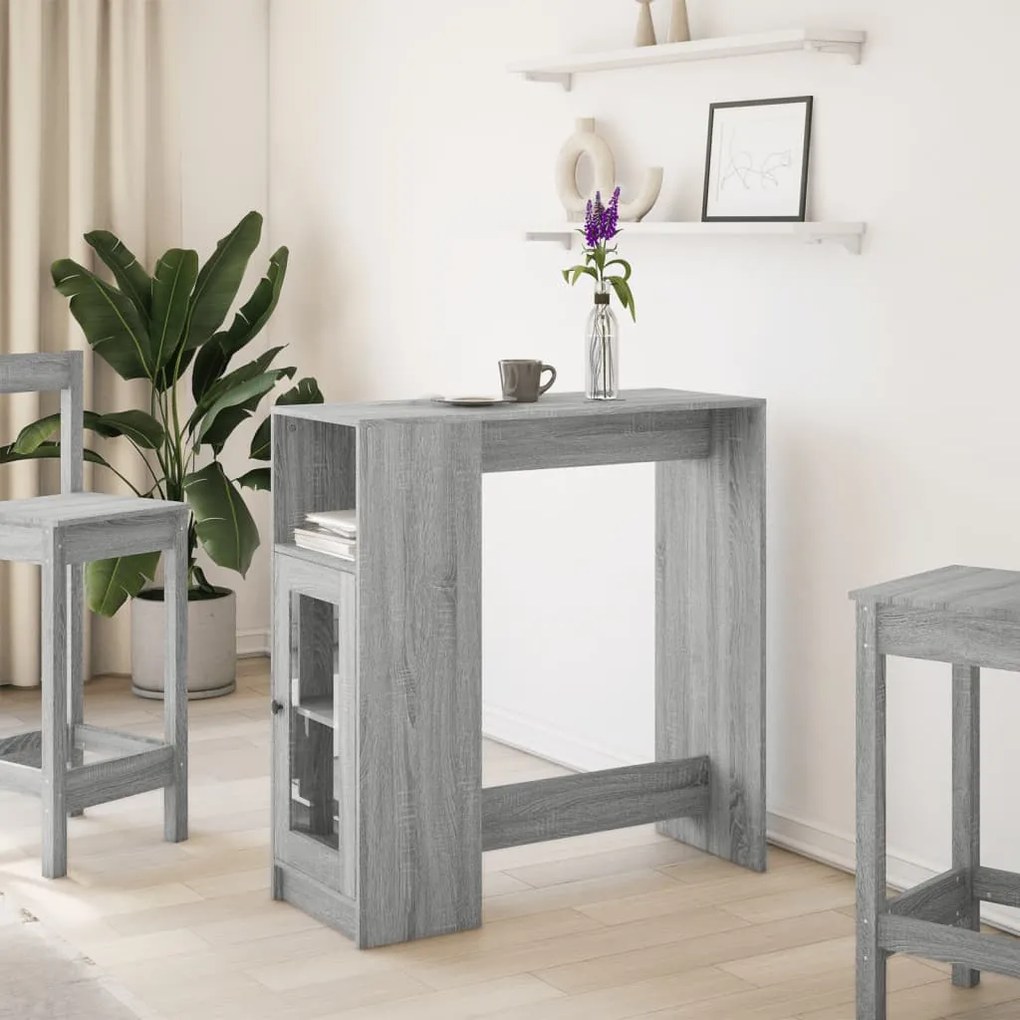 szürke sonoma szerelt fa bárasztal tárolókkal 101x40x103,5 cm