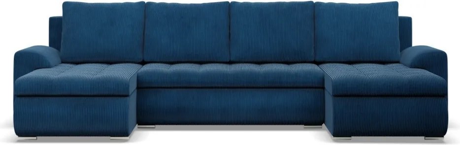 Tokio U alakú sarokkanapé, 3 ágyneműtartóval, kordbársony, univerzális oldal, kék