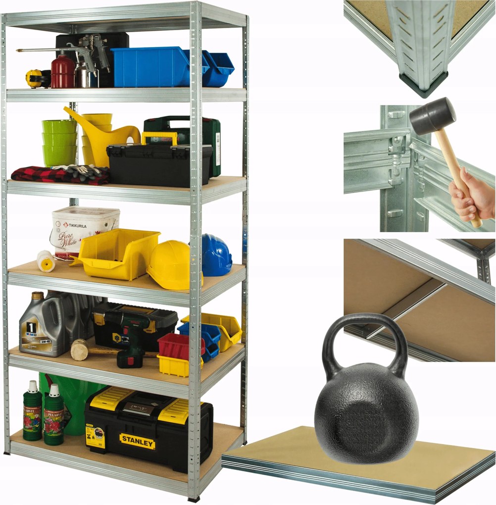 Tárolószekrény fém állvány horganyzott Helios 196x110x35cm 6Px175kg Erős