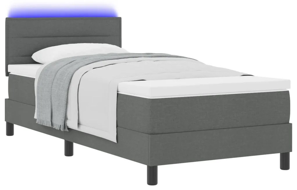 Boxspring Ágy Mattal és LED-del Sötétszürke 90x190 cm Textil