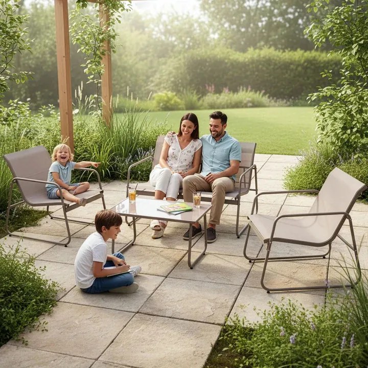 Juskys Genoa kerti fém garnitúra - homokszínű