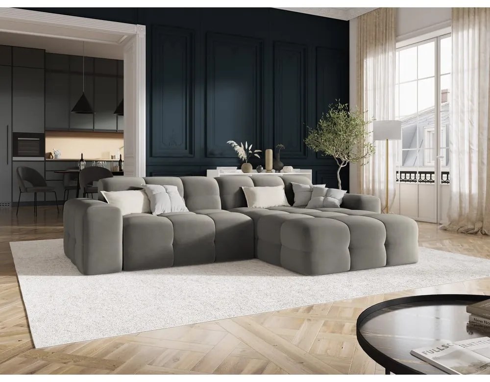 Szürke bársony sarokkanapé (jobb oldali) Kendal – Micadoni Home