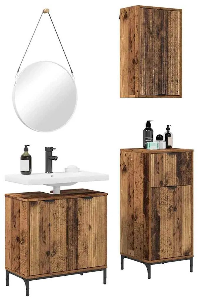 Fürdőszoba bútor szett 3 pcs Régi fa 39.5 x 36 x 88 cm Faanyag