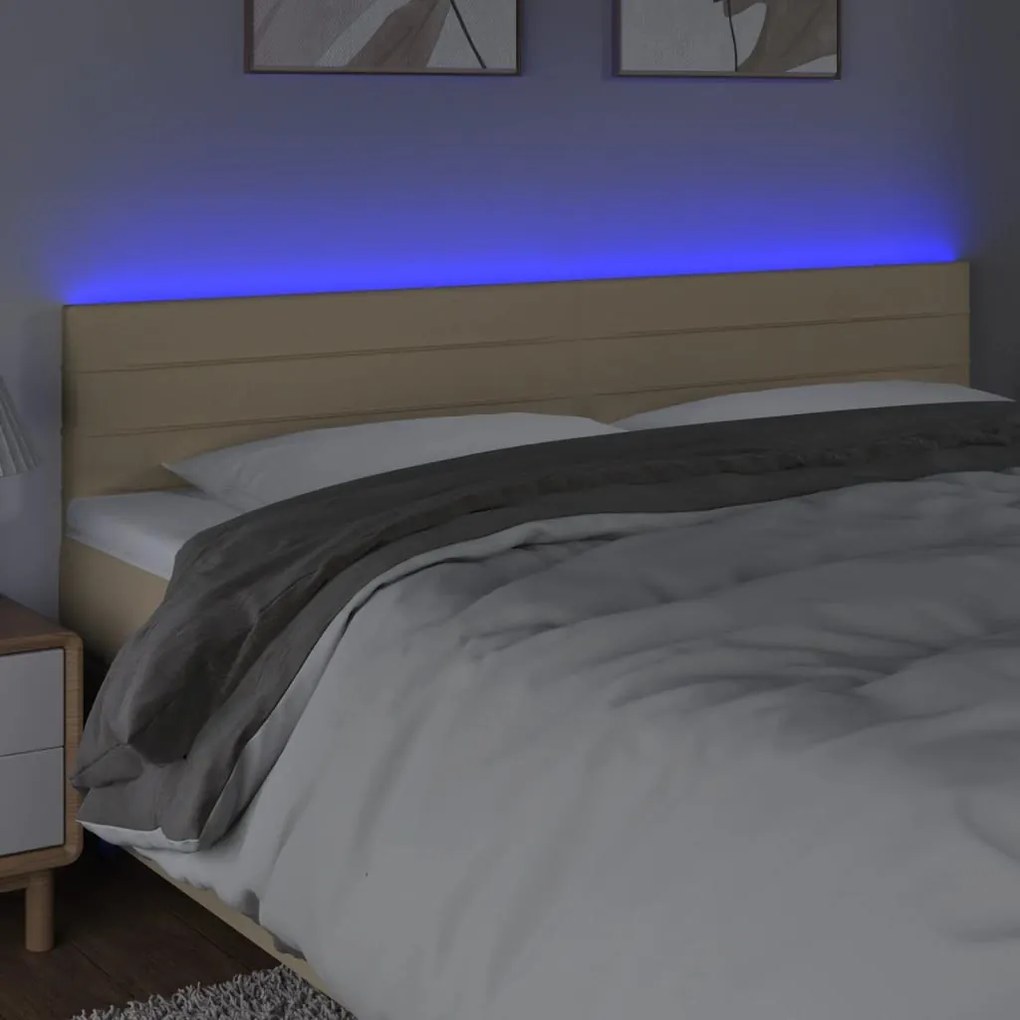 krémszínű szövet LED-es fejtámla 160x5x78/88 cm