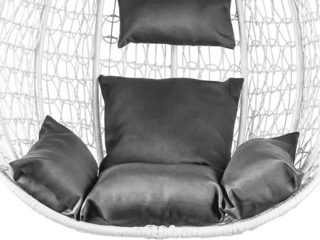 Fehér függőszék KOKON állvánnyal, szürke párnával