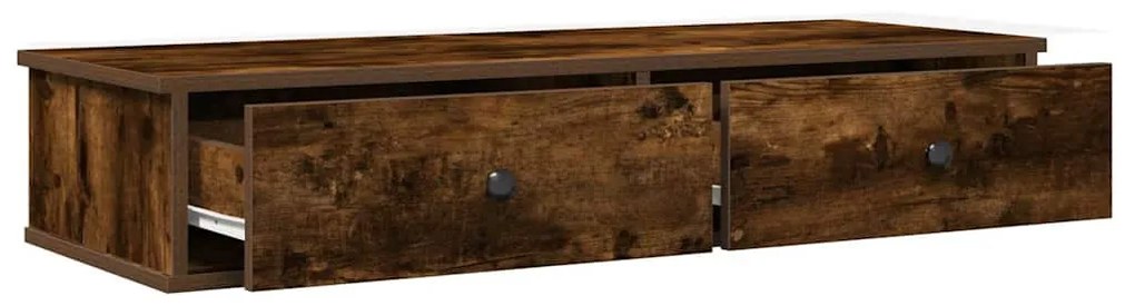 füstölt tölgy szerelt fa falipolc fiókokkal 100 x 37,5 x 19 cm