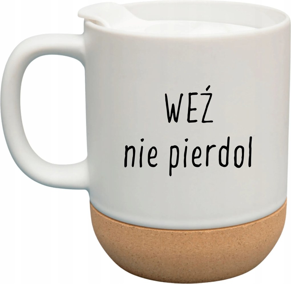 Fehér Bögre Fedéllel És Parafa Aljjal Ajándékba