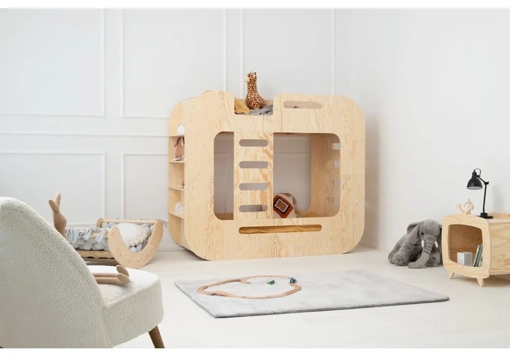 Natúr színű emeletes gyerekágy tárolóhellyel 90x200 cm Mundo – Adeko