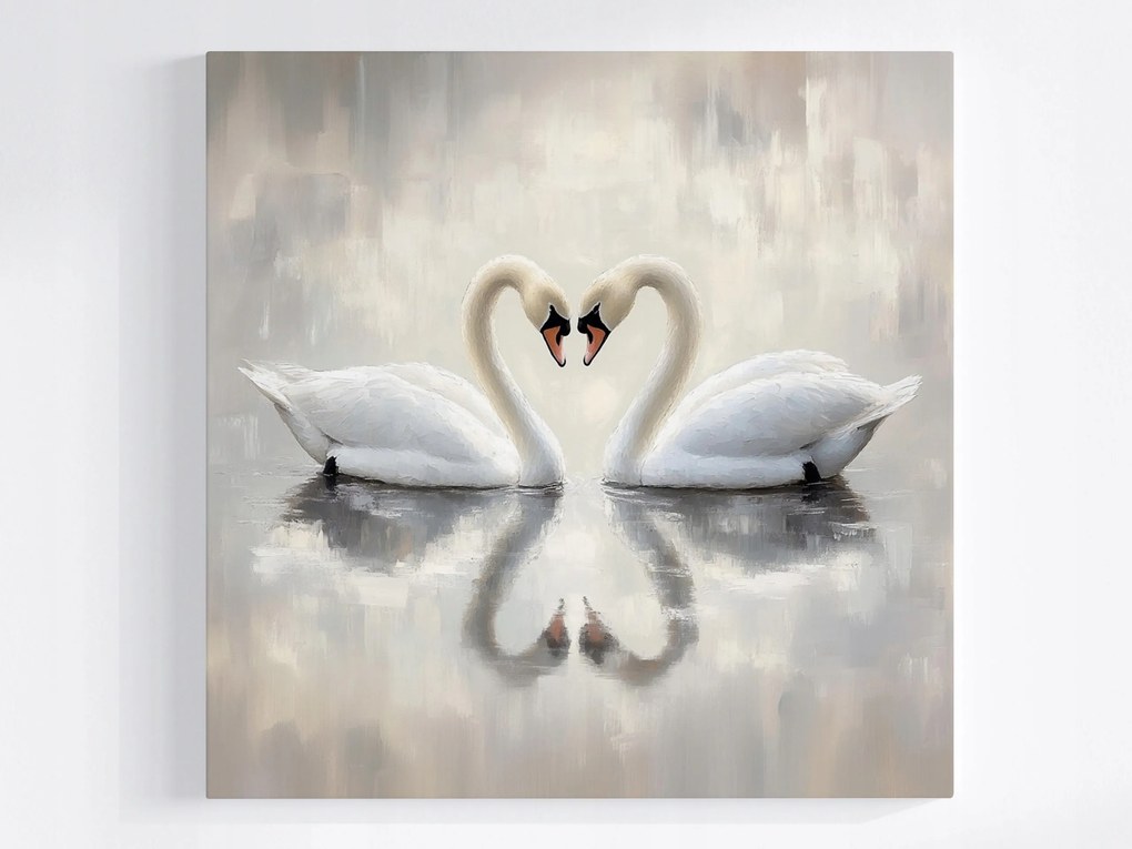 Vászonkép Canvas Madarak Hattyúk Pár Szerelem Hűség Szív 40x40