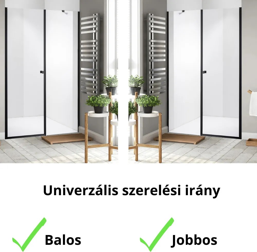 Stuxi Bari Fix Black 150 cm (70+80) széles nyíló zuhanyajtó fix fallal, 6 mm vízlepergető üveggel, matt fekete profillal, 195 cm magas