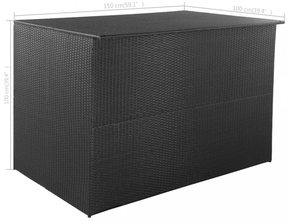 fekete polyrattan kerti tárolóláda 150 x 100 x 100 cm