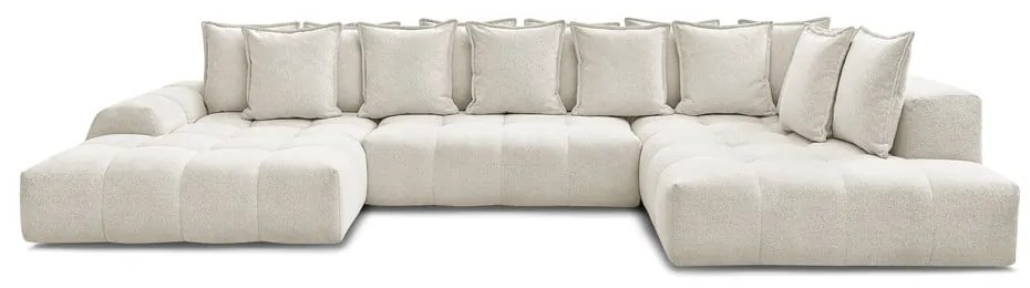 Fehér zsenília kinyitható-tárolóhelyes sarokkanapé (jobb oldali-U alakú) Everest – Bobochic Paris