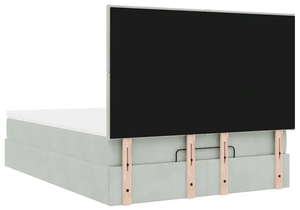 Ottomán ágykeret matracokkal világosszürke 140x190cm bársony