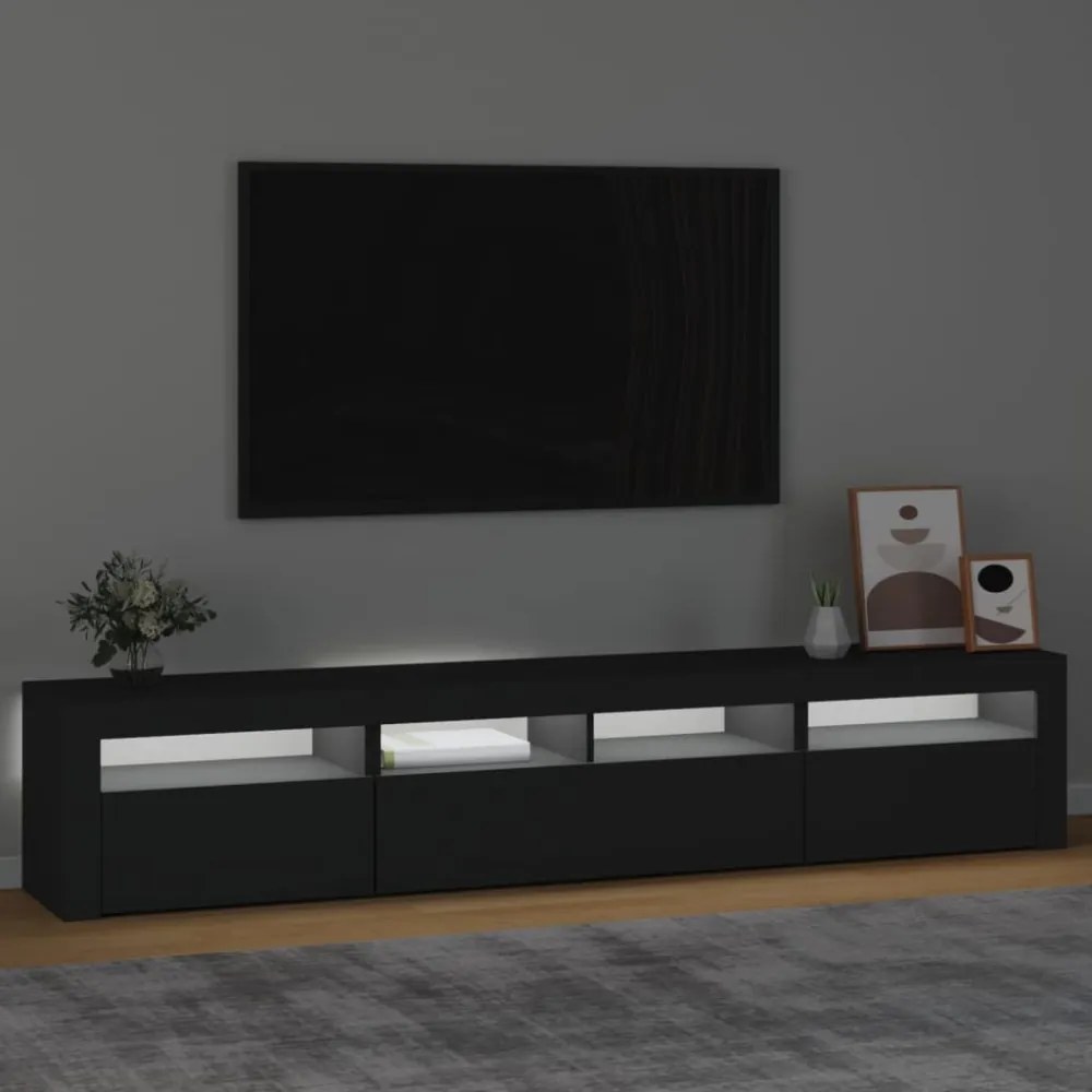 fekete TV-szekrény LED-világítással 210x35x40 cm