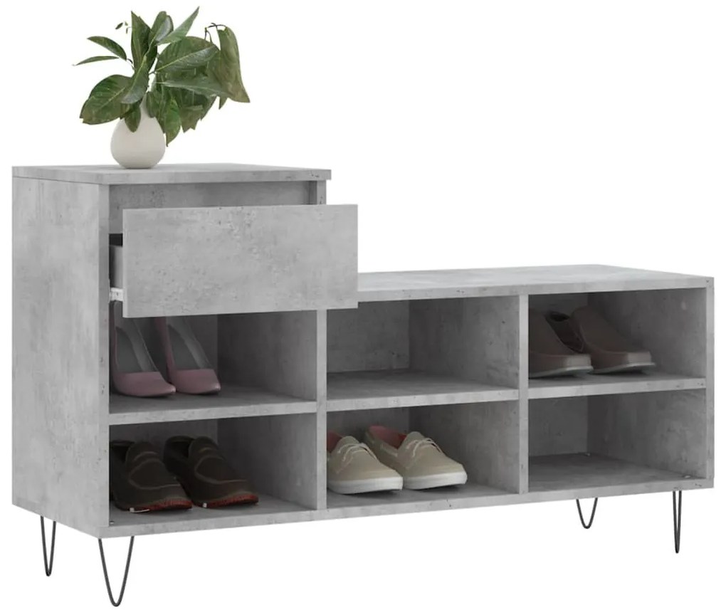 betonszürke szerelt fa cipőszekrény 102x36x60 cm