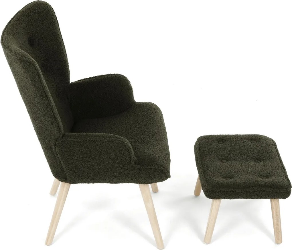 Zöld relaxfotel, boucle szövet kárpitozással