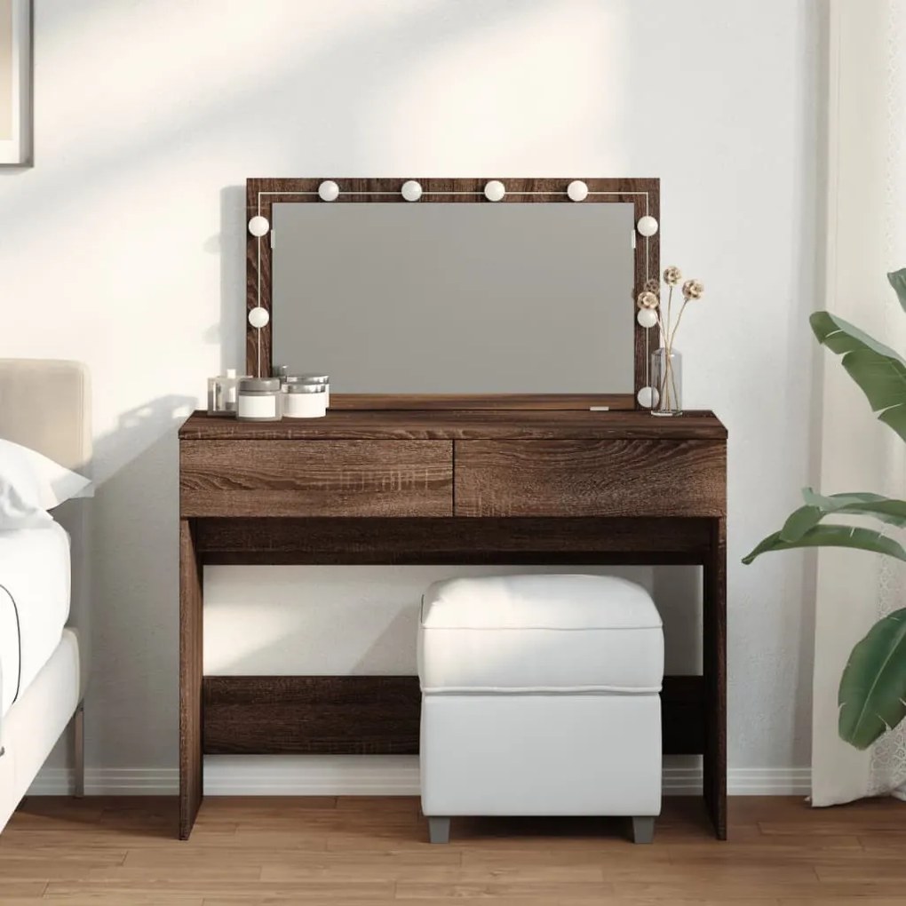 barna tölgy színű fésülködőasztal LED-del 100 x 40 x 120 cm