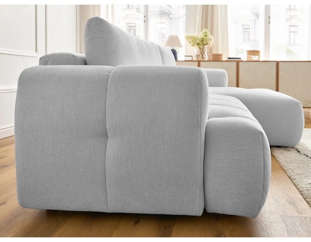 Világosszürke kinyitható-tárolóhelyes sarokkanapé (jobb oldali-heverő résszel) Fuji – Bobochic Paris