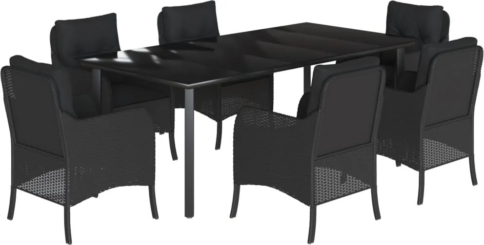 vidaXL 7 részes fekete polyrattan kerti étkezőgarnitúra párnával