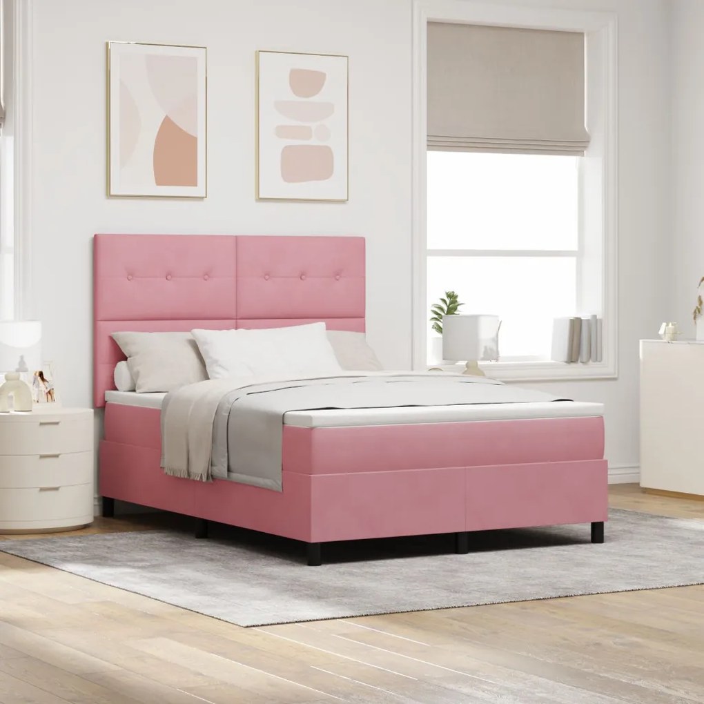 Boxspring Ágy Mattal Rózsaszín 140x190 cm Bársony