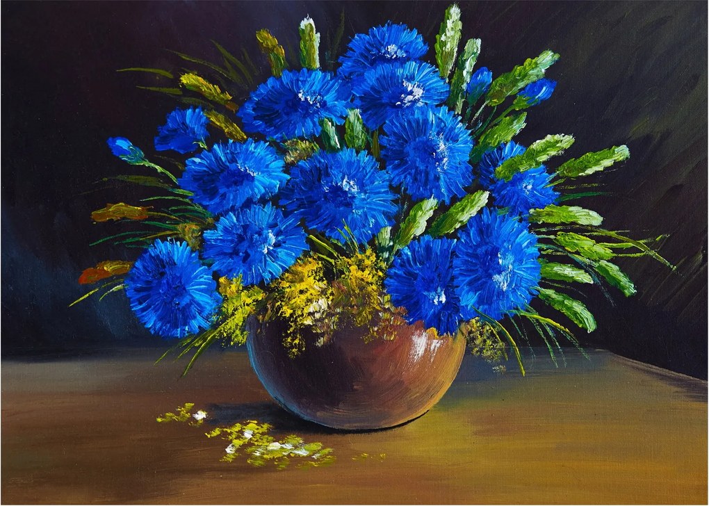 Kék virágok képe egy vázában (70x50 cm)