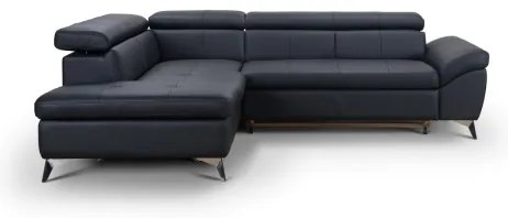 Fekete, balos, bőrkárpitos, L-alakú SALERNO II sarokkanapé, ággyá nyitható
