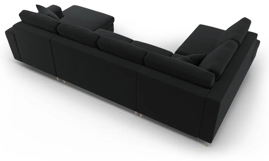 Fekete bársony kinyitható tárolóhelyes sarokkanapé (bal oldali-U alakú) Kyoto – Cosmopolitan Design