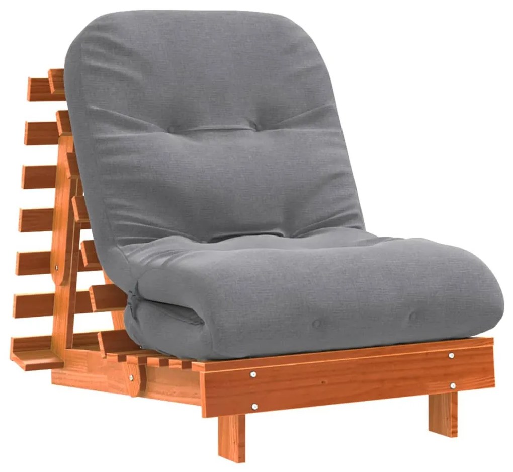 viaszbarna tömör fenyőfa futon kanapéágy matraccal 70x206x11 cm