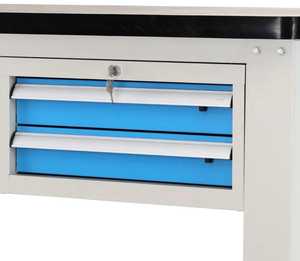 Műhelyasztal Solid MDF-12, 210 cm, 2x függő doboz, fekete