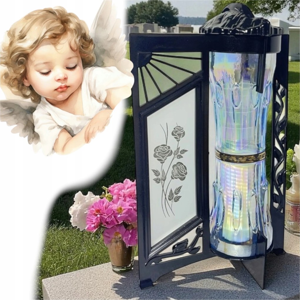 Üveg Mécses A Temetőbe Nagy, Gyönyörű Gravírozással A Sírra