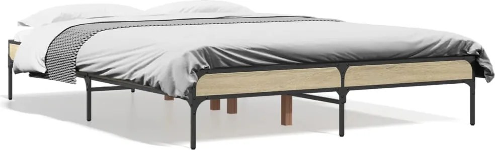 vidaXL sonoma tölgyszínű szerelt fa és fém ágykeret 135 x 190 cm