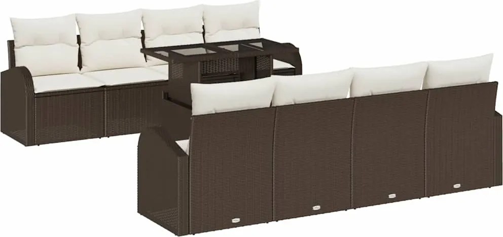 vidaXL Kerti Kanapé Szett párnával tárolóval 9 pcs Barna Poly Rattan