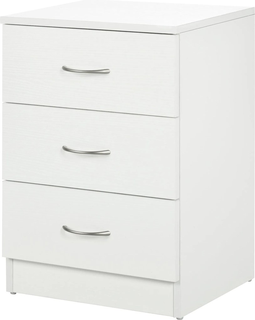 HOMCOM Modern Éjjeliszekrény 3 Fiókkal, Oldaltábla 50 kg Terhelhetőségű, 40x35x58 cm, Fehér | Aosom