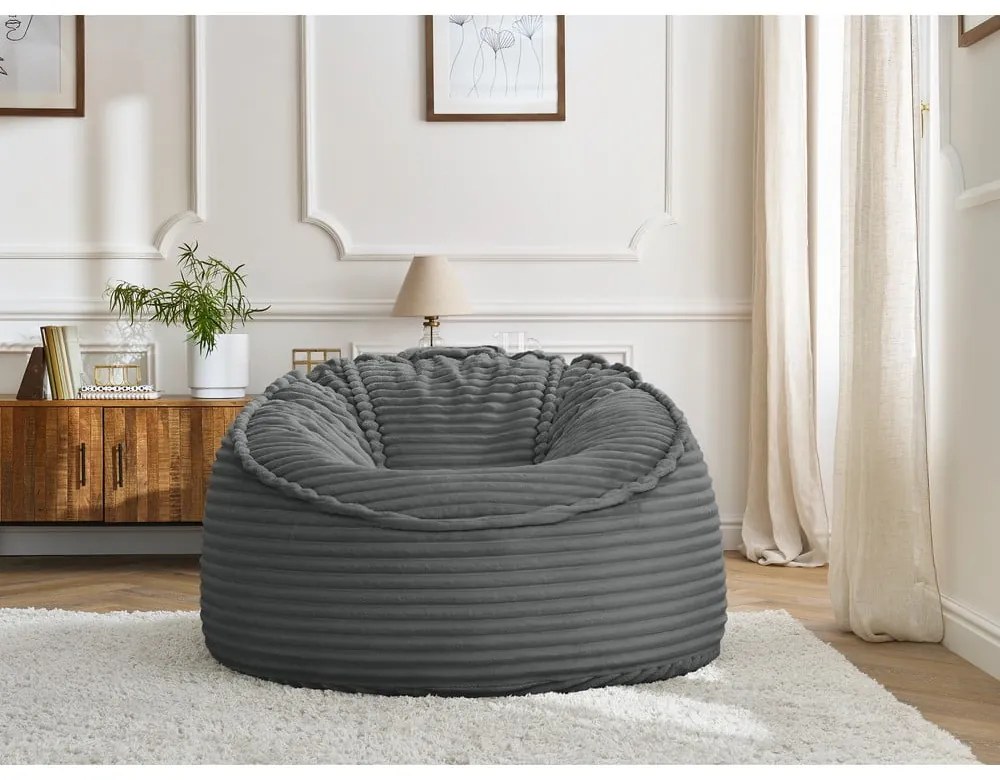 Sötétszürke kordbársony babzsákfotel Socrate – Bobochic Paris