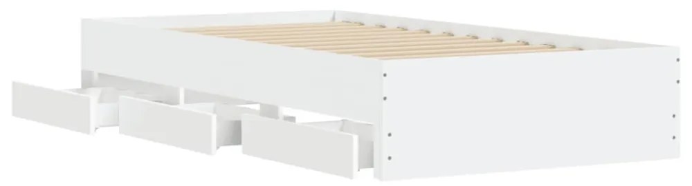 fehér szerelt fa ágykeret fiókokkal 90 x 190 cm