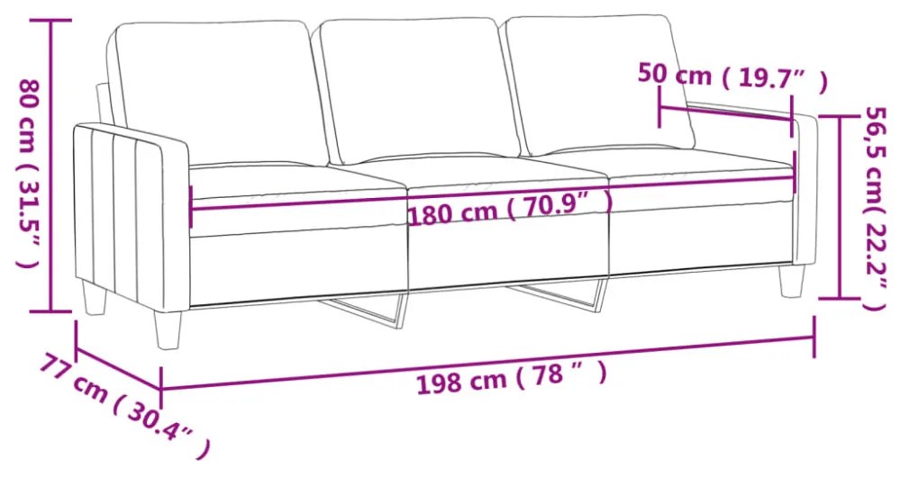 3 személyes sötétszürke bársony kanapé 180 cm