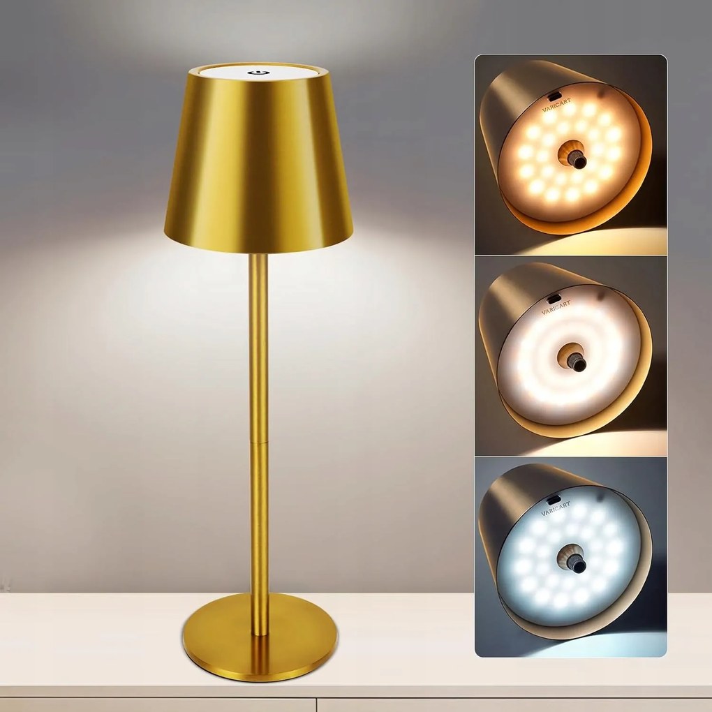 Asztali Lámpa Arany Vezeték Nélküli Fényerőszabályozható Érintőképernyős 5000mAh 3 Üzemmód