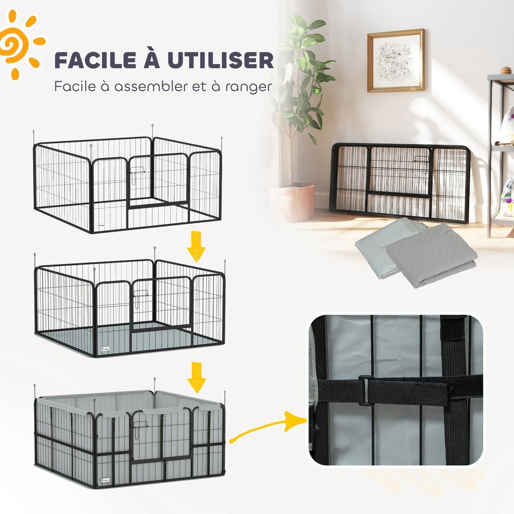 PawHut Kutyaszülő Box, Kutyaszülő Készlet Zárható Ajtóval, Oxford 600D Anyag, Mosható Pad, Kutyafogadó, Acél, 122 x 122 x 60 cm, Fekete | Aosom