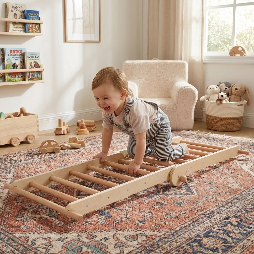 Montessori Pikler-háromszög 3 az 1-ben, természetes/színes, OPRIN