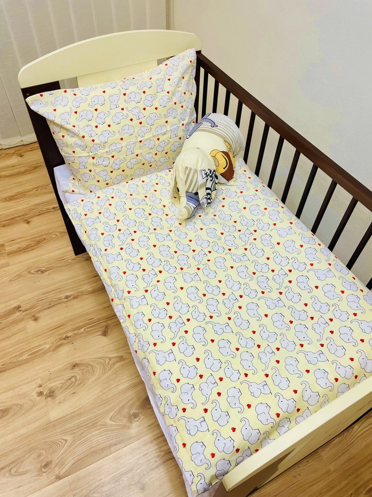 Gyermek pamut lepedők Elefánt sárga TiaHome - 1x Párna 90x70cm, 1x Paplan 140x200cm