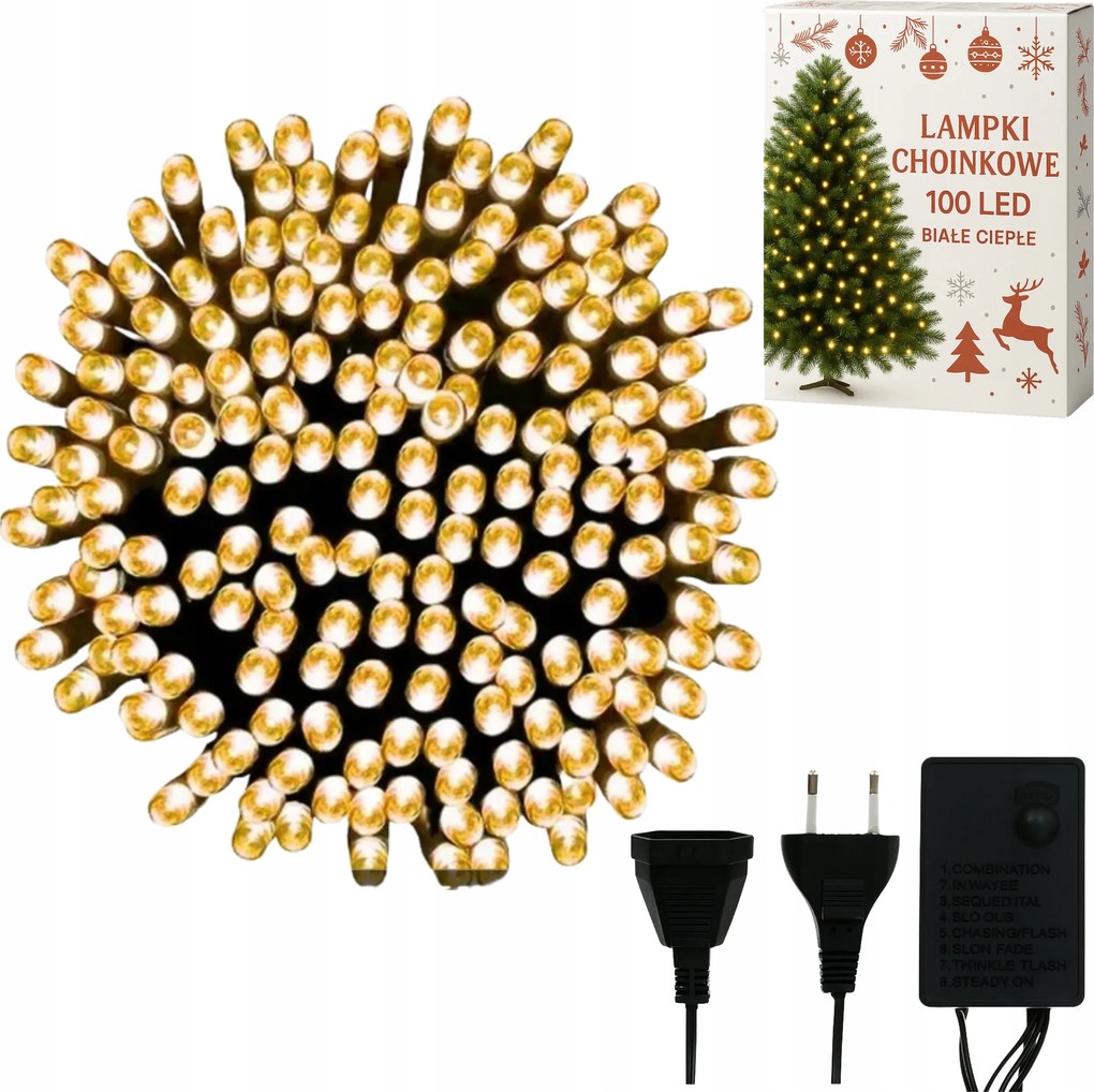 Karácsonyfa Fényfüzér 100 Led Meleg Fehér Karácsonyi Beltéri Fényfüzér