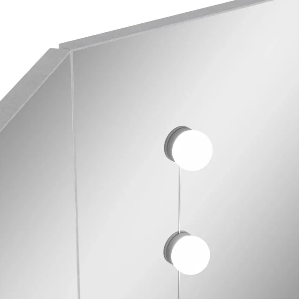 betonszürke sarok-fésülködőasztal LED-del 111x54x141,5 cm