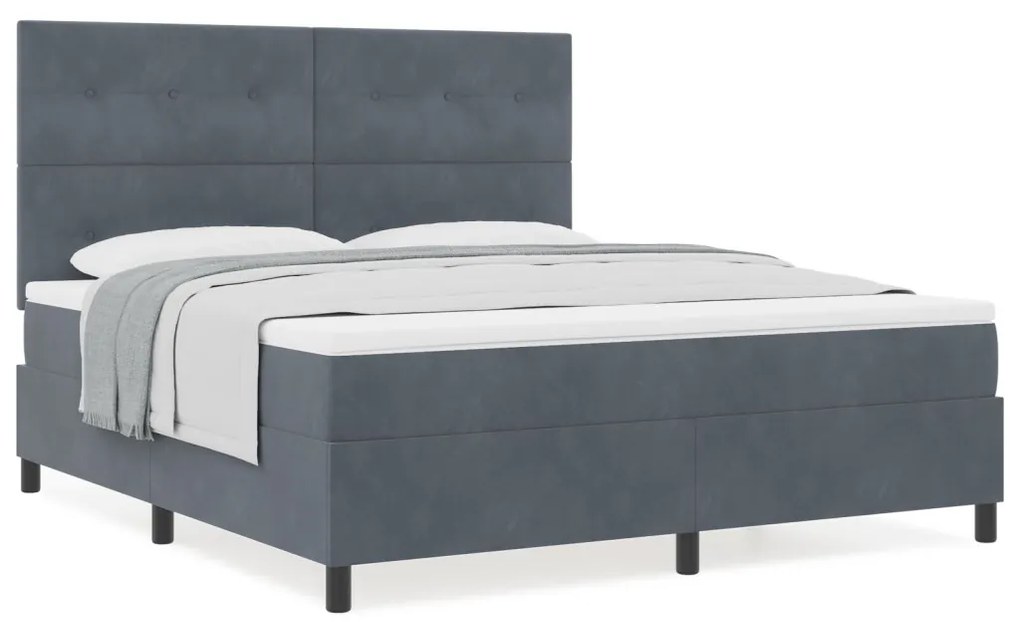 Boxspring Ágy Matraccal Sötétszürke Szuper King Velúr