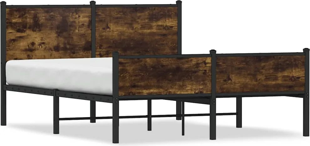 vidaXL füstös tölgy színű fém ágykeret matrac nélkül 140 x 190 cm