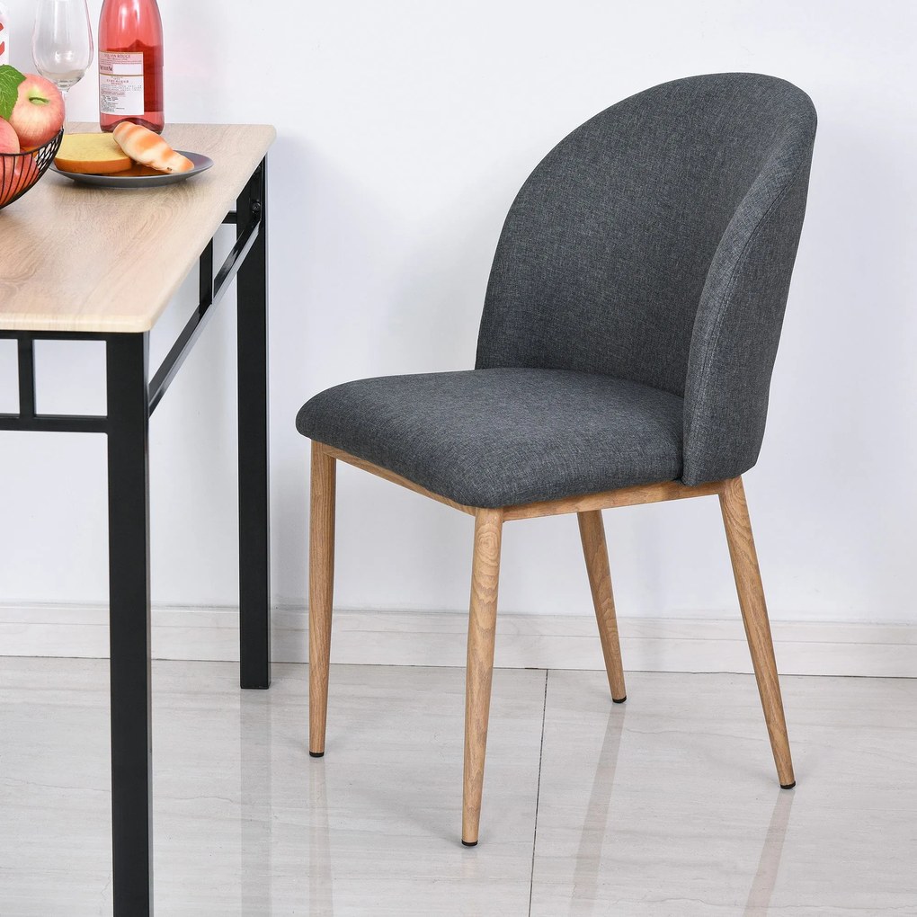 HOMCOM 2 darabos étkezőszék készlet, nappali szék fém lábakkal, imitált fából, 50 x 58 x 85 cm, szürke | Aosom