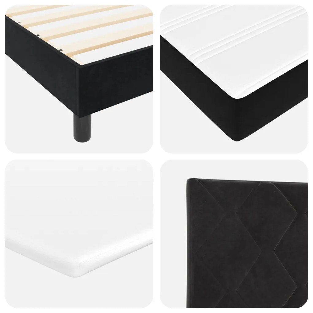 Boxspring Ágy Matraccal, Fekete, 180x200 cm, Bársonyos