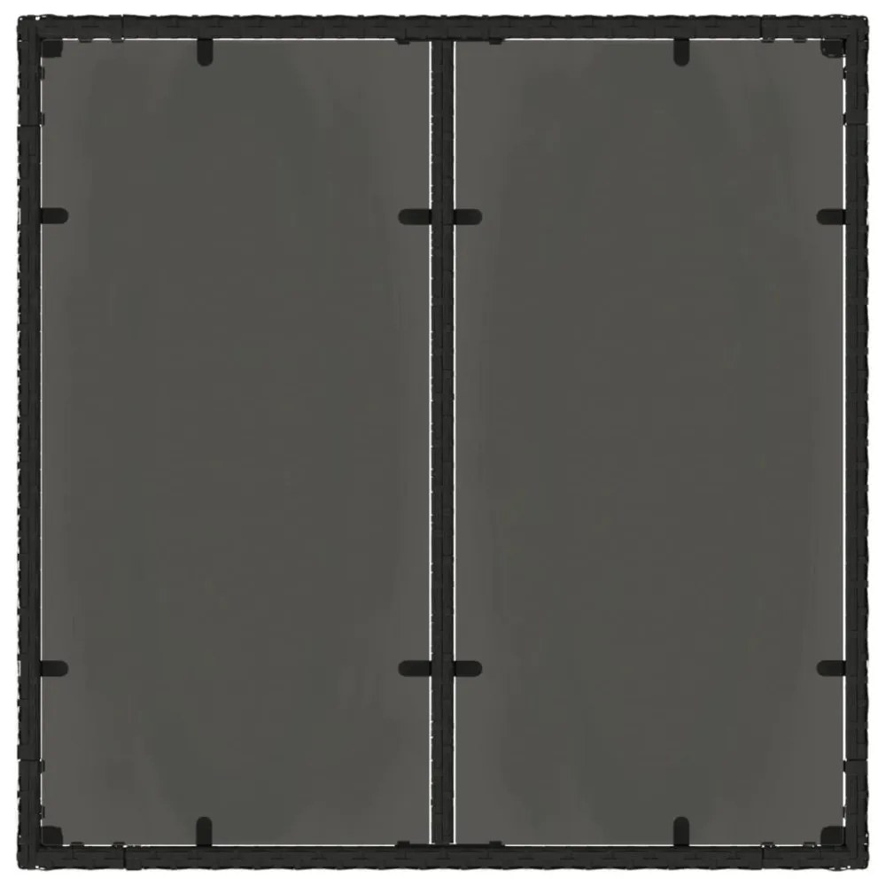 fekete polyrattan üveglapos kerti asztal 90 x 90 x 75 cm